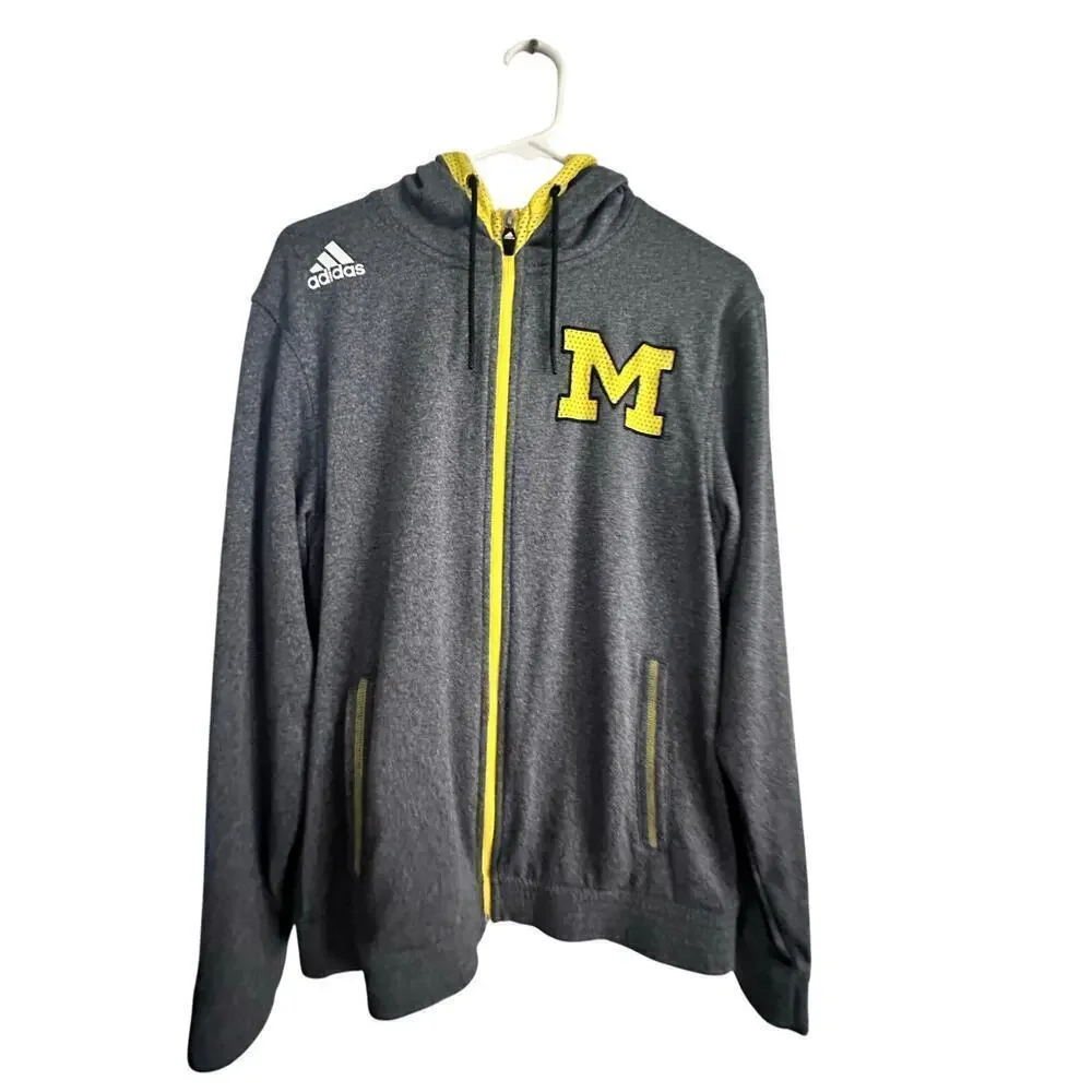 Adidas Gray & Yellow UNIVERSITY OF MICHIGAN Full Zip Climawarm Track Jacket S